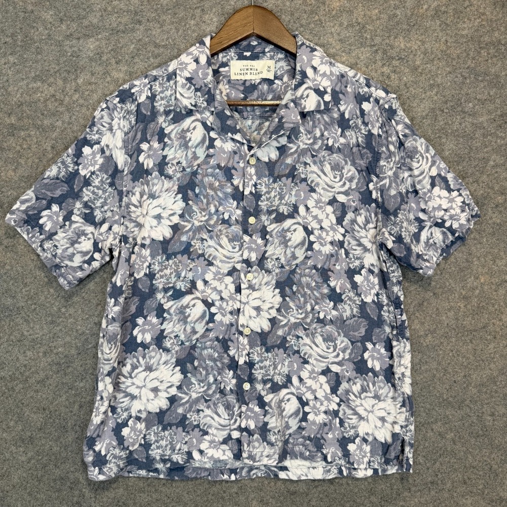 Abercrombie & Fitch Summer Linen Blend Camp Shirt Mens Medium Aloha Floral Tee